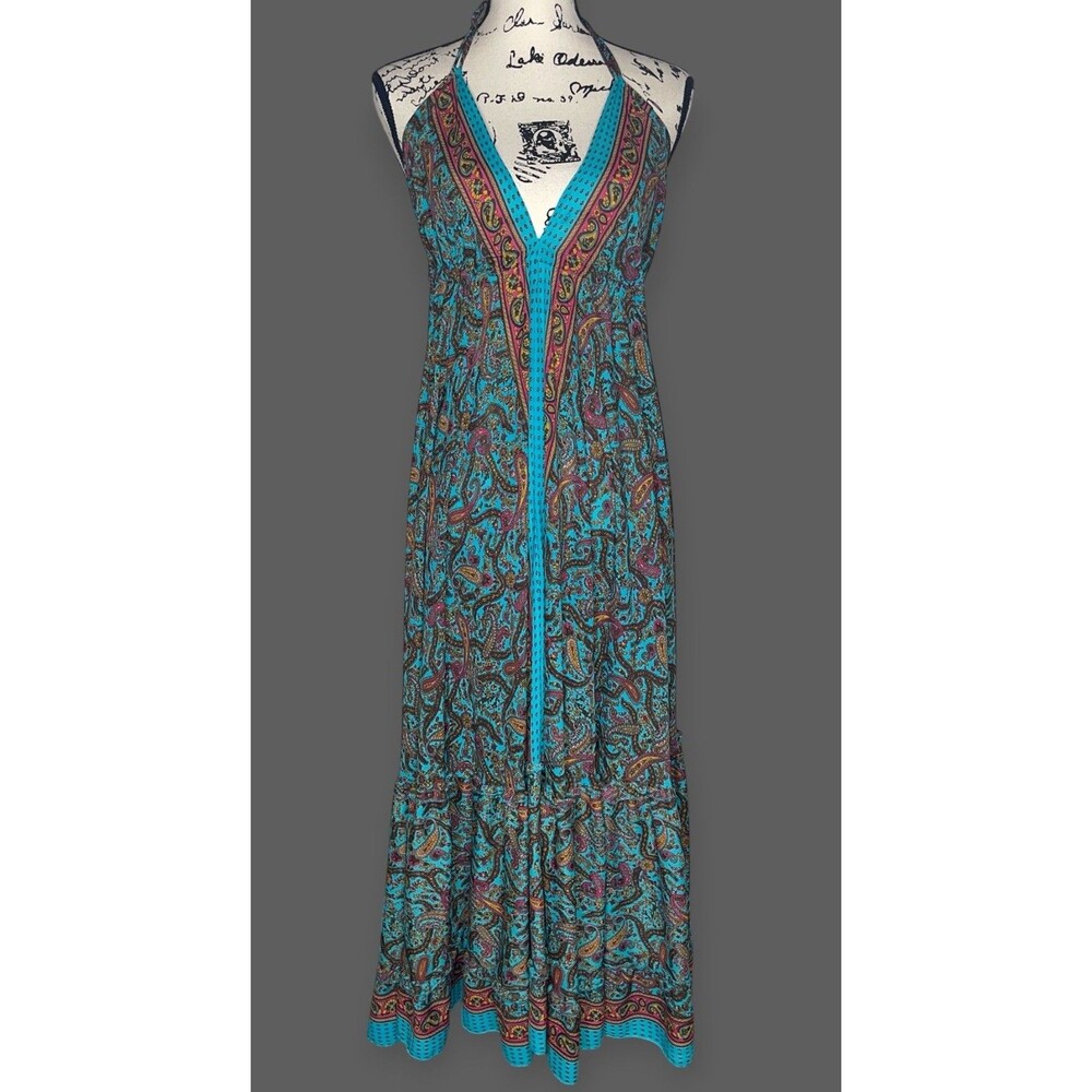 India Boutique Paisley Print Halter Midi Dress Free Size Tie Back Adjustable